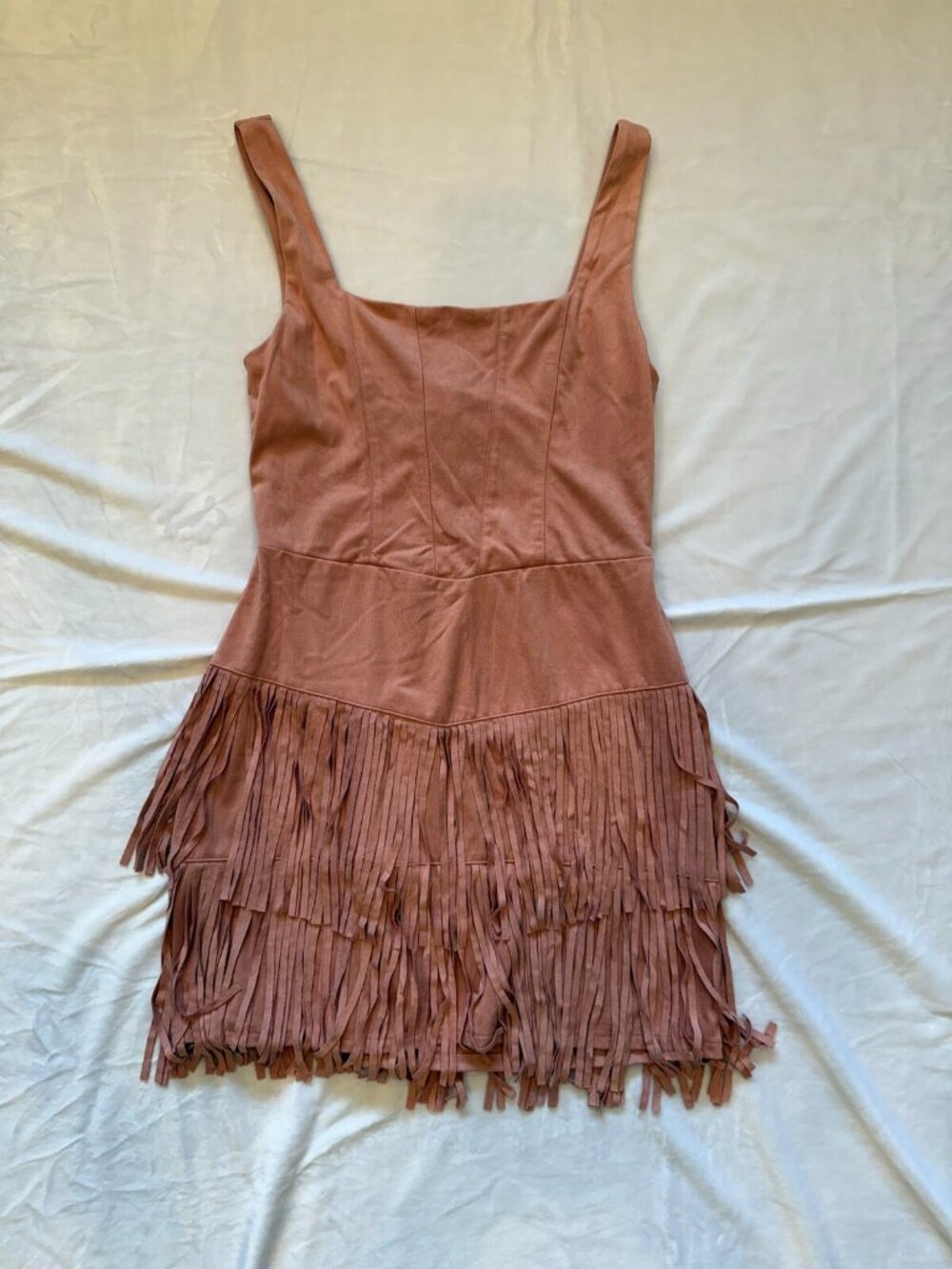 Trixxi Mauve Brown Fringe Mini Dress